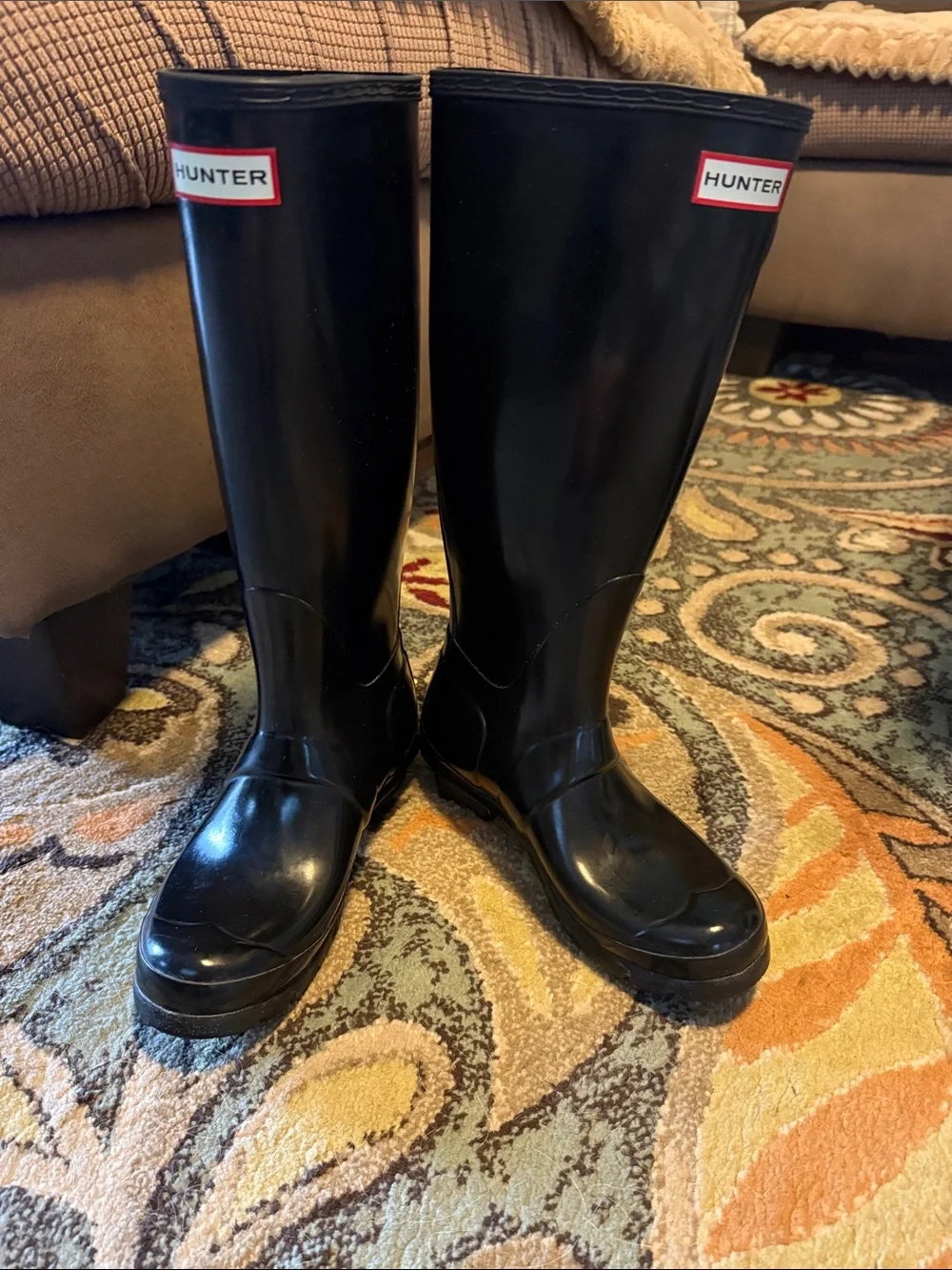 Hunter Tall Gloss Black Rain Boots - Classic Logo